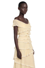 Damla Butter Asymmetrical Tiered Maxi Dress