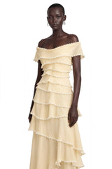 Damla Butter Asymmetrical Tiered Maxi Dress