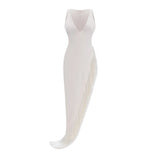 Damla Cream Asymmetrical Maxi Dress with Fringe