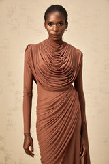 Danaé Brown Shirredeffect Draped Maxi Dress