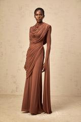 Danaé Brown Shirredeffect Draped Maxi Dress