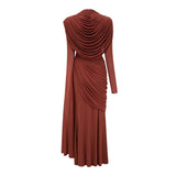 Danaé Brown Shirredeffect Draped Maxi Dress