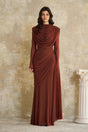 Danaé Brown Shirredeffect Draped Maxi Dress