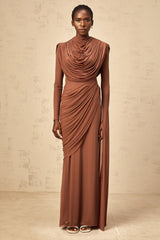 Danaé Brown Shirredeffect Draped Maxi Dress