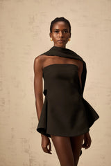 Danaé ribbondesign flared mini dress in Black