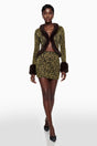 Danica Yellow Fur Trim Leopard Top  Skirt Set