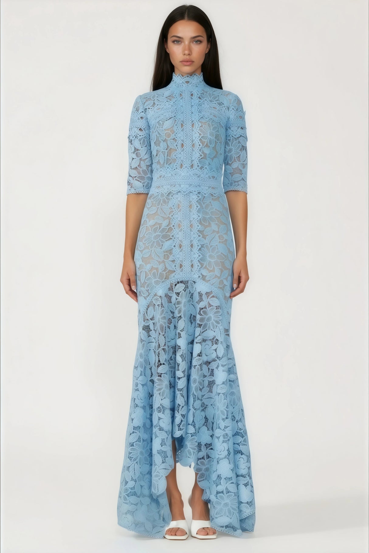 Daniela Blue Floral Lace Mermaid Maxi Dress