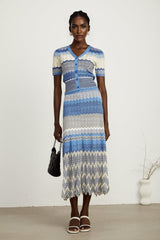 Daniela blue zigzagdesign knit top  skirt matching set