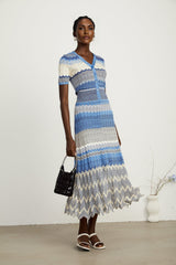 Daniela blue zigzagdesign knit top  skirt matching set