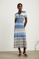 Daniela blue zigzagdesign knit top  skirt matching set