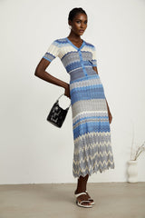 Daniela blue zigzagdesign knit top  skirt matching set