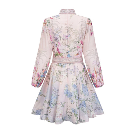 Daniela Mini Dress Light - Pink Floral Print & Belted Waist