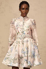 Daniela Mini Dress Light - Pink Floral Print & Belted Waist