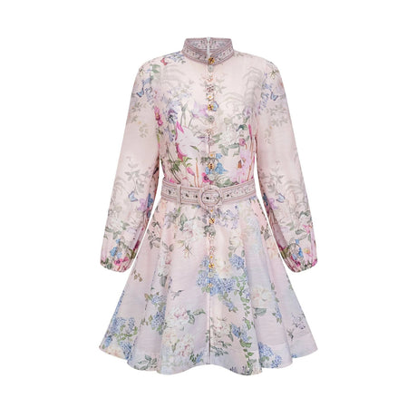 Daniela Mini Dress Light - Pink Floral Print & Belted Waist