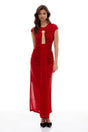 Daniela Red Keyhole Ruched Maxi Dress