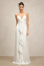 Daniela White V-Neckline Spaghetti Strap Rosette Detail Dress