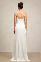 Daniela White V-Neckline Spaghetti Strap Rosette Detail Formal Dress