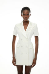 Daniella White DoubleBreasted Embroidered Blazer Dress