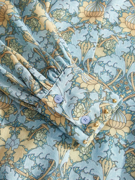 Danielle Midi Dress - V Neckline - Bishop Sleeve - High Waist - A Line - Boho Style