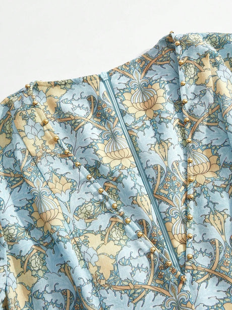 Danielle Midi Dress - V Neckline - Bishop Sleeve - High Waist - A Line - Boho Style