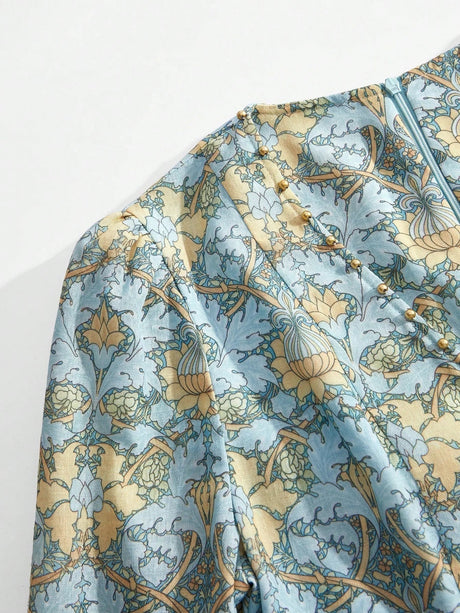 Danielle Midi Dress - V Neckline - Bishop Sleeve - High Waist - A Line - Boho Style