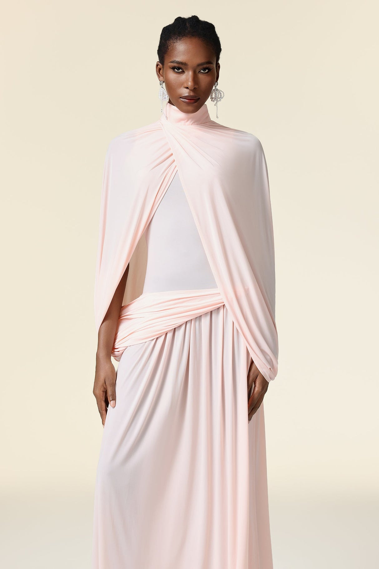 Danielle Pink Asymmetric Fold Maxi Dress