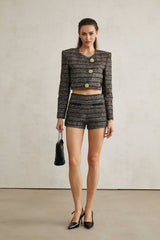 Danielle Shorts - Tweed with Metallic Threading - Side Zip Fastening - Front Patch Pockets
