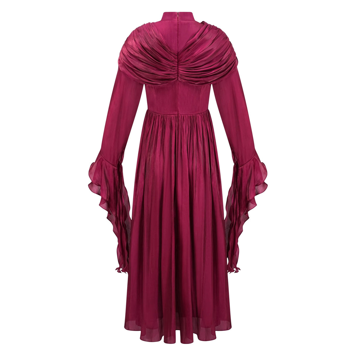 Danuta Burgundy Ruched Pleated Maxi Dress