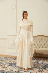 Danuta Neutral Ruched Pleated Maxi Dress