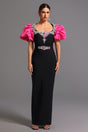 Daphne Black Maxi Dress with Square Collar and Diamond Detailing