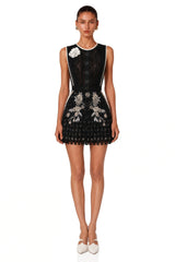 Daphné Black Mini Dress with Floral Embroidered