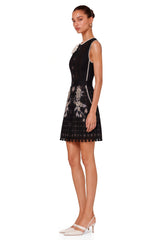 Daphné Black Mini Dress with Floral Embroidered