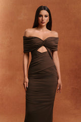 Daphne Brown Maxi Dress with Hollow Out Detailing and Twisted Bodice Design
