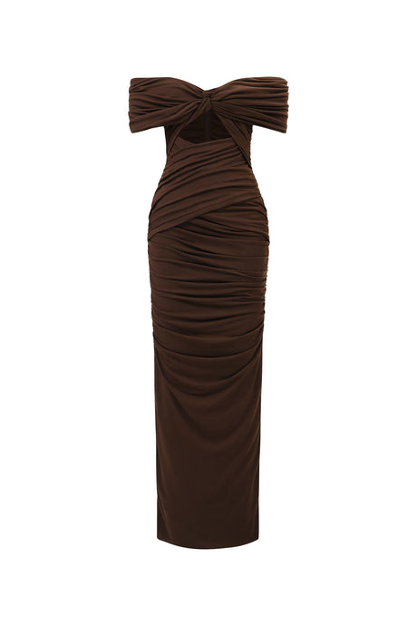 Daphne Brown Twist Bodice Maxi Dress