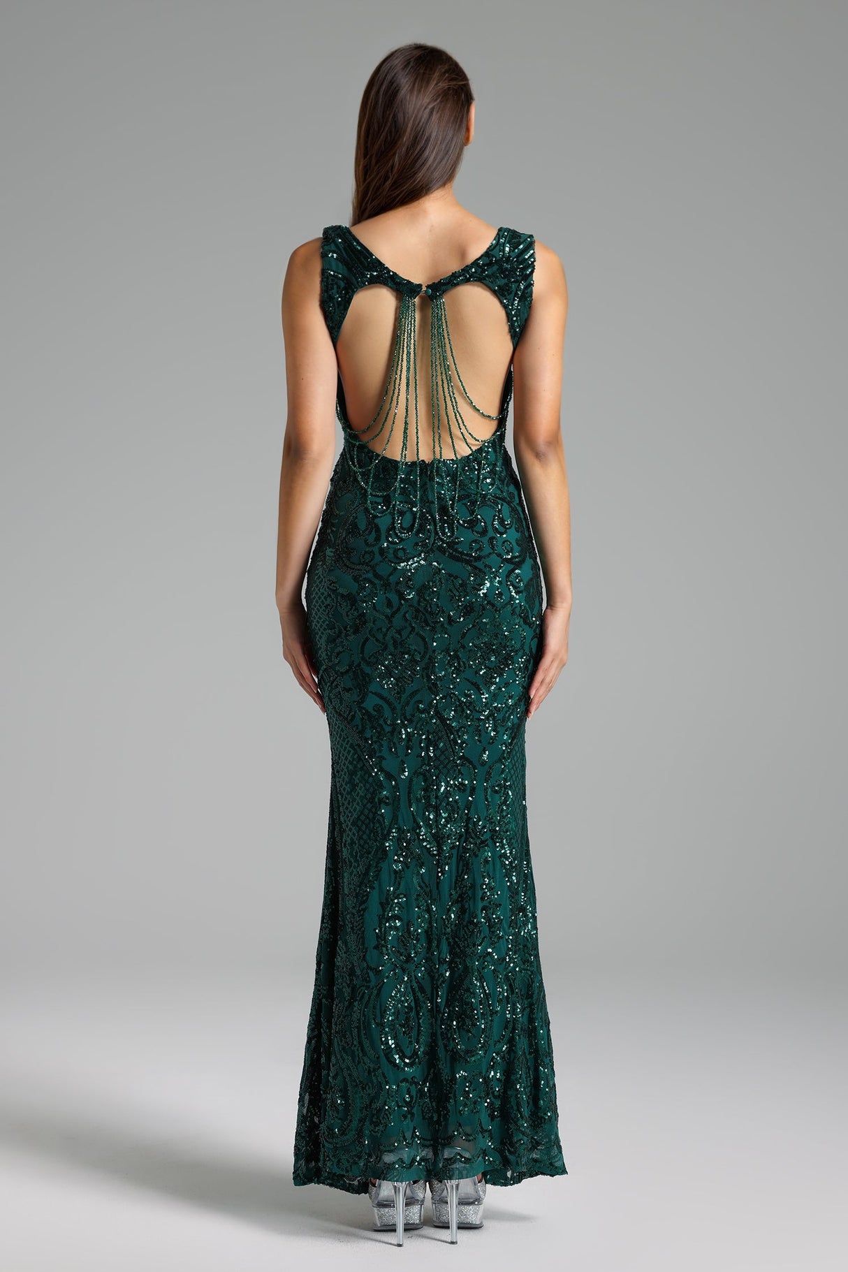 Daphne Green Sequin Formal Dress Slim Fit Elegant Glamour