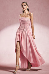 Daphne Pink Floral Embellished Strapless Dress with Thigh-High Slit