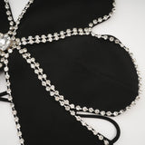 Daphne Top - Halterneck - Sleeveless - Backless - Crystal Embellishment - Floral Motif - Cropped