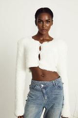 Daphné white fluffyknit cropped cardigan