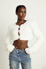 Daphné white fluffyknit cropped cardigan