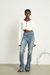 Daphné white fluffyknit cropped cardigan