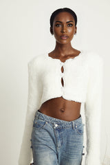 Daphné white fluffyknit cropped cardigan