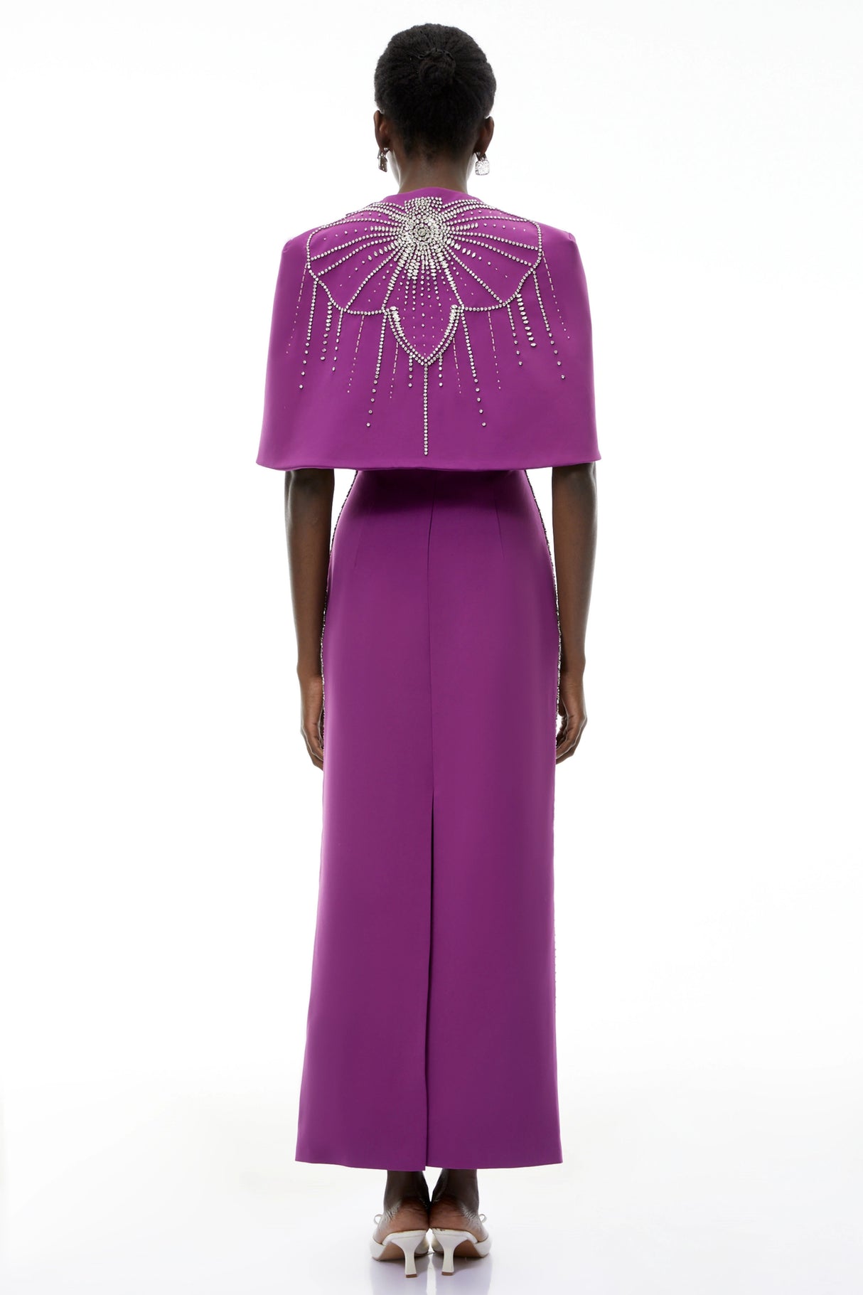Darcie Purple Beaded Cape Design Maxi Gown