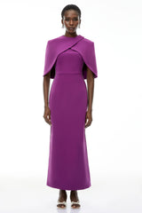 Darcie Purple Beaded Cape Design Maxi Gown