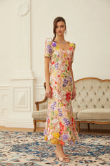 Darcy Neutral Floral Embroidered Tulle Midi Dress