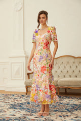 Darcy Neutral Floral Embroidered Tulle Midi Dress