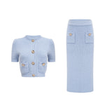 Daria Blouse & Skirt - Stretch Knit - Crew Neck - Short Sleeves - Front Patch Pockets