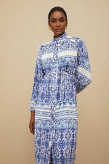 Daria Cardigan & Trousers - Stand - Up Collar - Paisley Print - Pleated Design - Wide Leg - Elasticated Waistband