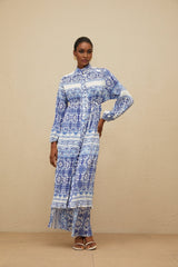 Daria Cardigan & Trousers - Stand - Up Collar - Paisley Print - Pleated Design - Wide Leg - Elasticated Waistband