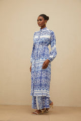 Daria Cardigan & Trousers - Stand - Up Collar - Paisley Print - Pleated Design - Wide Leg - Elasticated Waistband