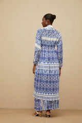 Daria Cardigan & Trousers - Stand - Up Collar - Paisley Print - Pleated Design - Wide Leg - Elasticated Waistband